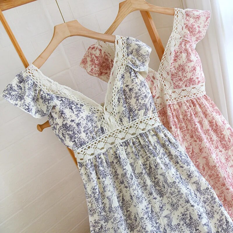 Lace Summer Dress with Removable Bra Cups 100% Cotton L / Pink Lace Summer Dress with Removable Bra Cups 100% Cotton L / Pink