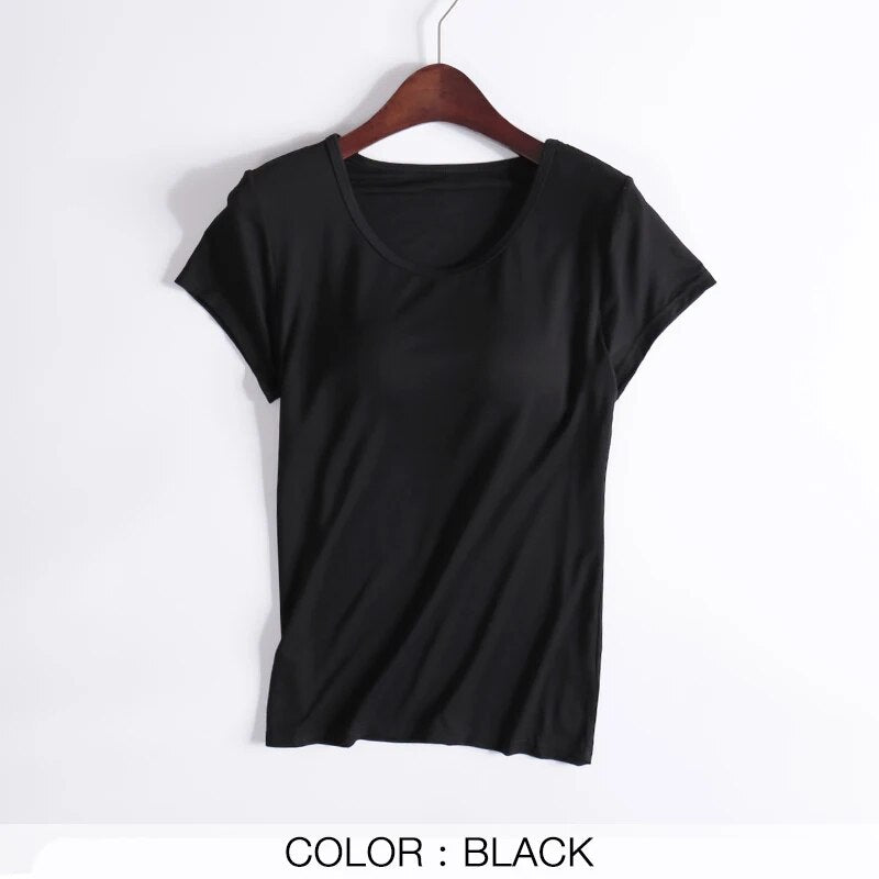 T-Shirt with Built In Bra Top Padding Inbuilt Bra Plus Size available