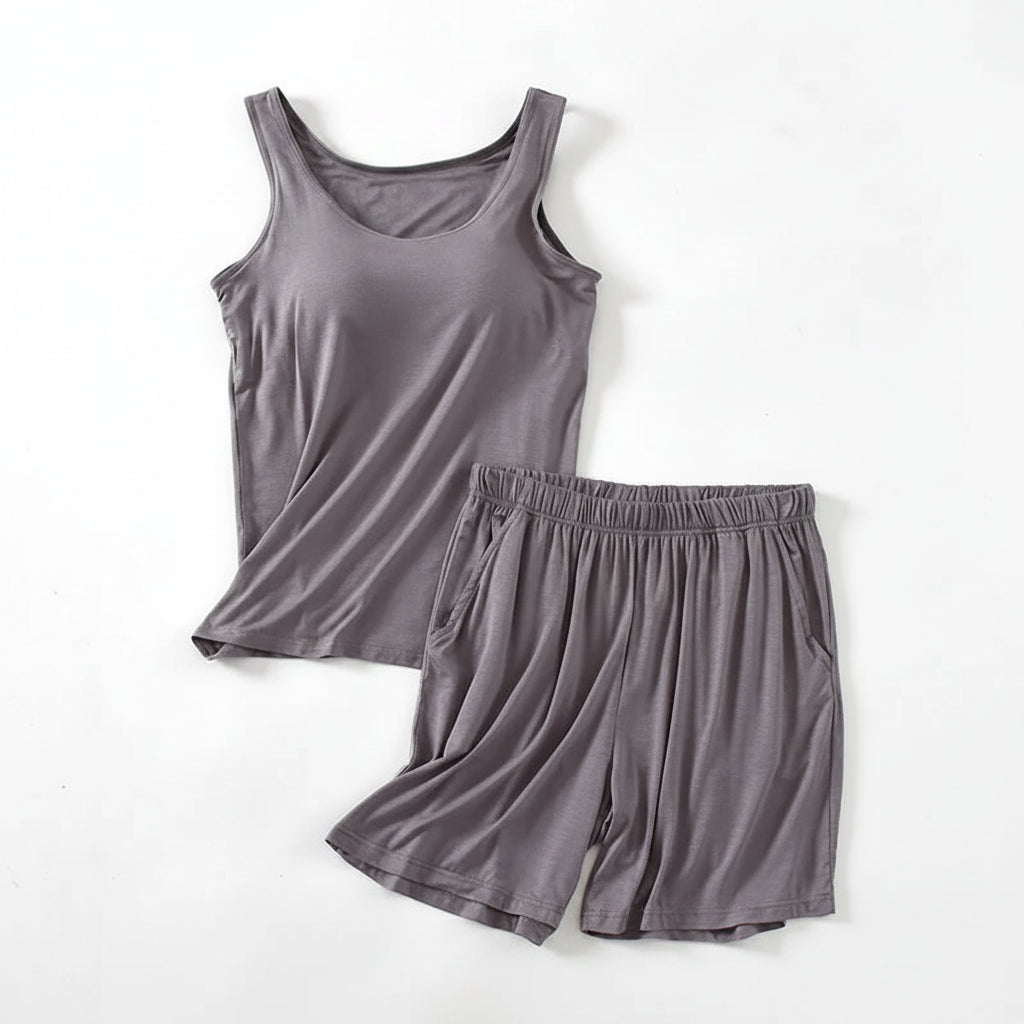 Pyjama-Set mit integriertem BH, T-Shirt und Shorts