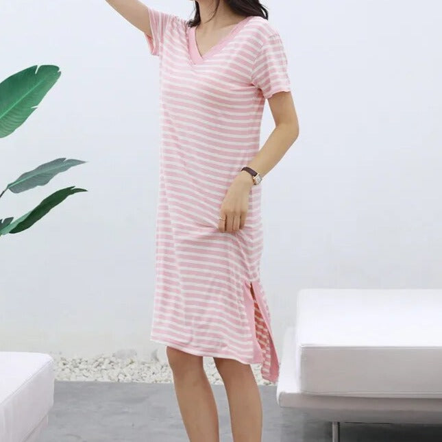 Nightgown nightdress with Inbuilt Bra Sleeves Stripes S to XL Plus Size available