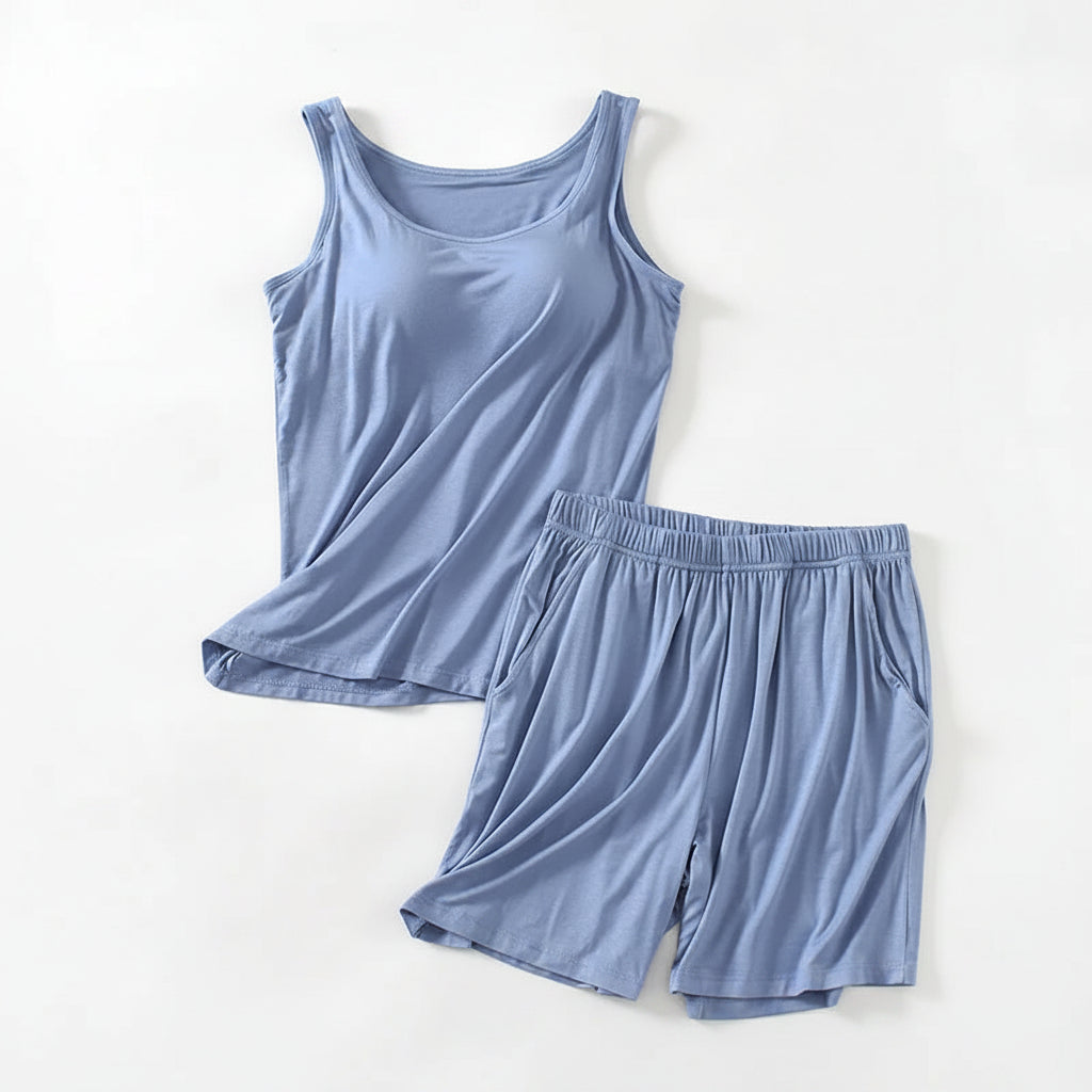 Pyjama-Set mit integriertem BH, T-Shirt und Shorts