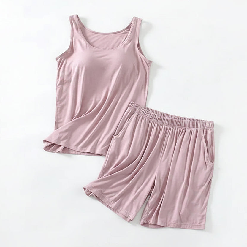 Pyjama-Set mit integriertem BH, T-Shirt und Shorts