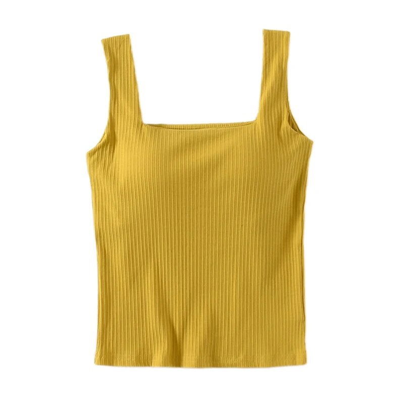 Square Neck Top Shirt with Built In Bra Cotton
