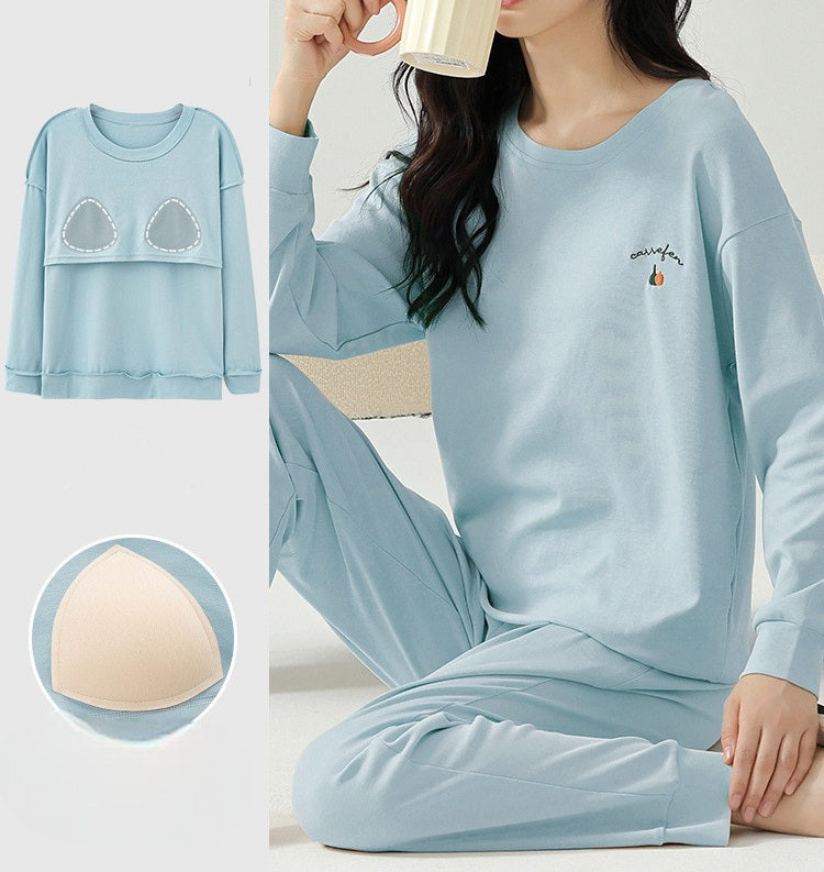 Pyjama-Oberteil mit integriertem BH, Nachtwäsche-Loungewear-Set mit Brustpolster, Übergröße erhältlich