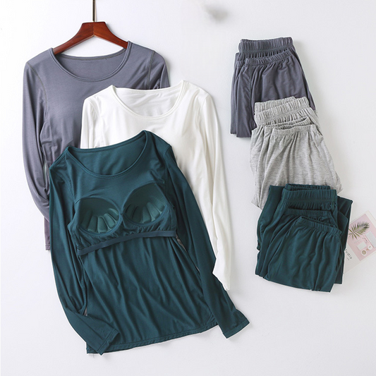 Zweiteiliges Pyjama-Set mit langen Ärmeln und integriertem BH