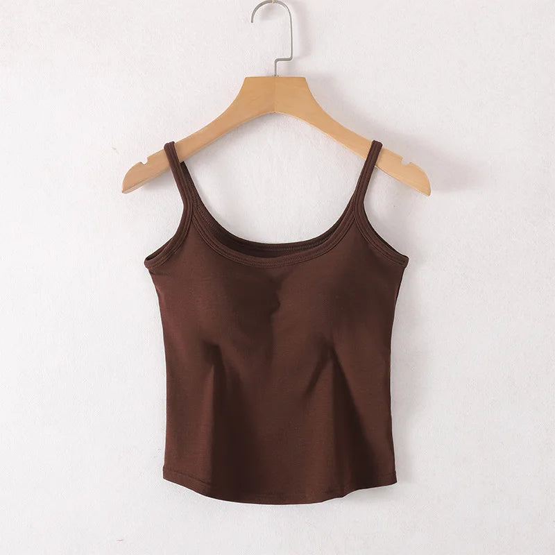 Unterhemd mit integriertem BH, Camisole mit V-Ausschnitt und integriertem BH, Baumwolle