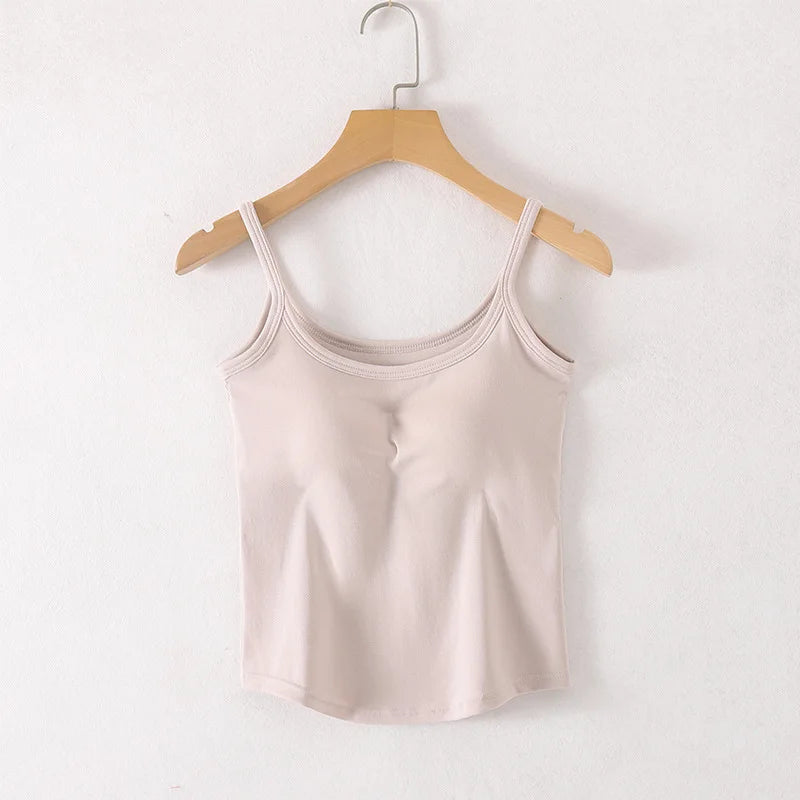 Unterhemd mit integriertem BH, Camisole mit V-Ausschnitt und integriertem BH, Baumwolle