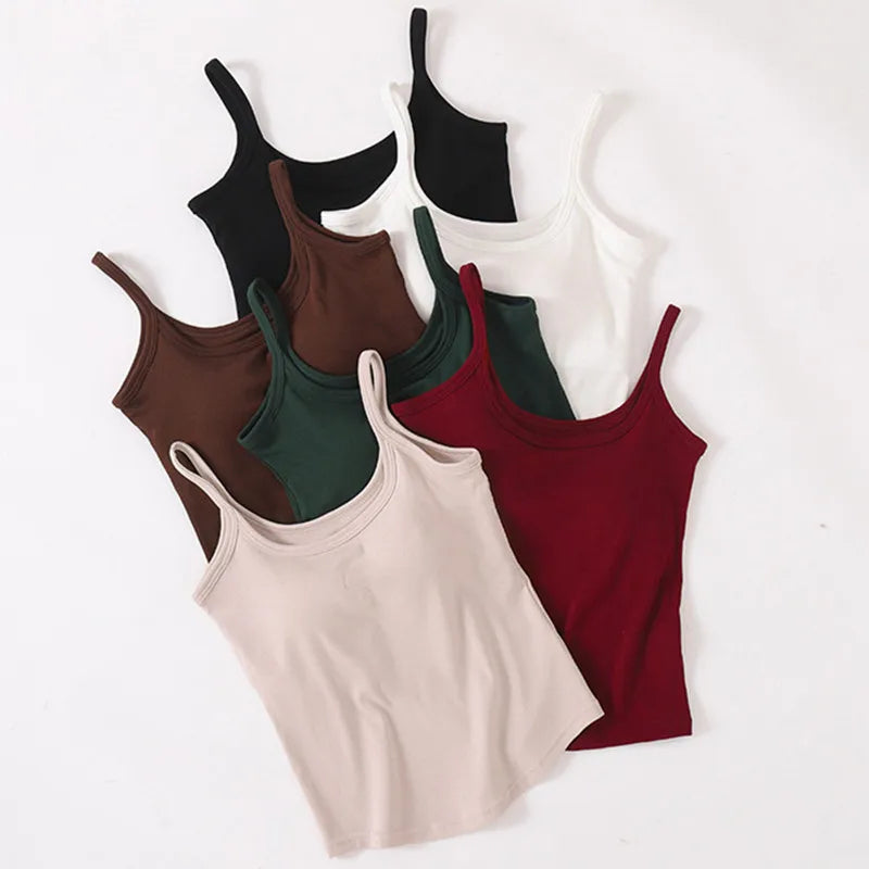 Unterhemd mit integriertem BH, Camisole mit V-Ausschnitt und integriertem BH, Baumwolle