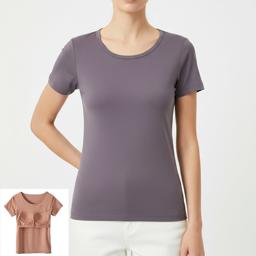 Cotton blend T-Shirt Tshirt with Built In Bra Top