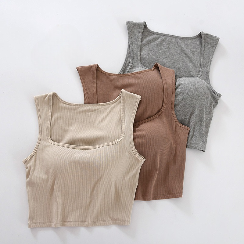 Square Neck Crop Top Tank with Built In Bra Undo Your Bra