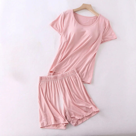 Pyjama-Set mit integriertem BH, T-Shirt und Shorts