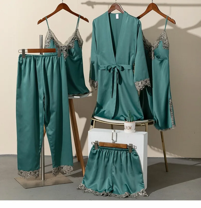 5 Piece Lace Lingerie Robe and Nightie Set with Removable Bra Cups