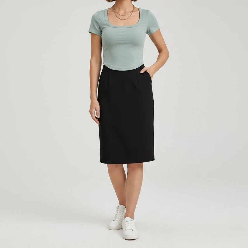Cotton Scooped Neck Built in Bra T-Shirt Crop Length