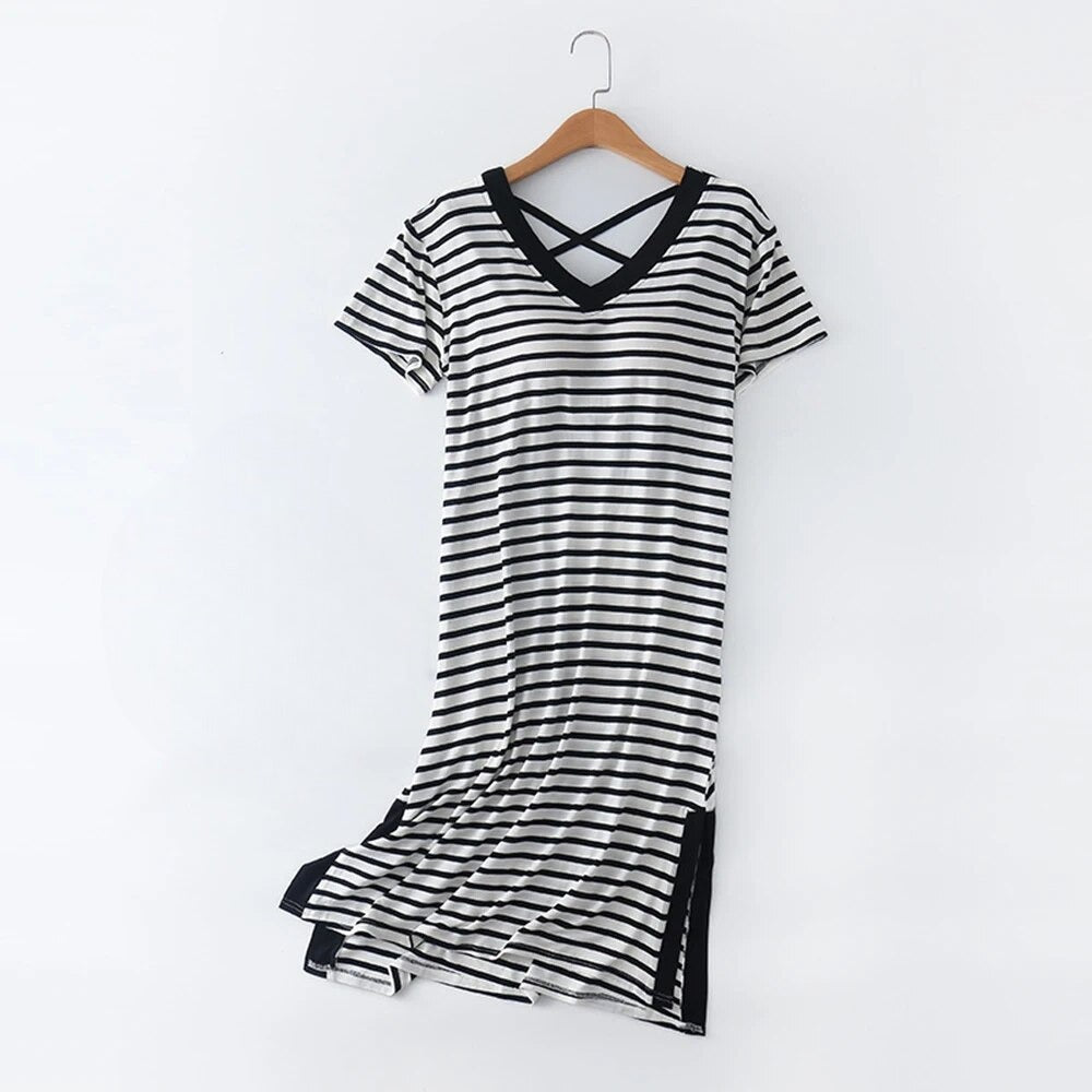 Nightgown nightdress with Inbuilt Bra Sleeves Stripes S to XL Plus Size available
