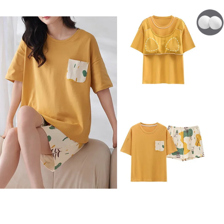 Pyjama-Oberteil mit integrierter Polsterung. Loungewear-Set in Übergröße erhältlich.