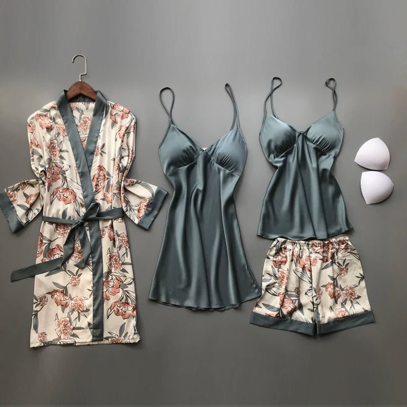 Silky Satin Pyjama Set with Removable Bra Cups