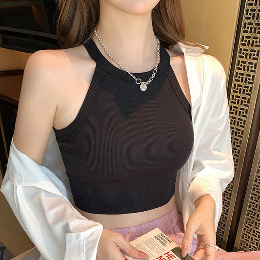 Halter Neck Crop Shirt with Built in Bra