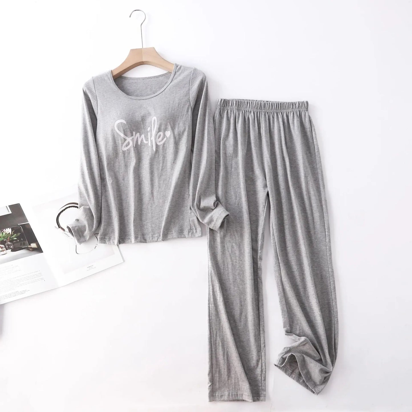 Langärmliges, zweiteiliges Pyjama-Set aus Baumwolle mit Smiley-Design