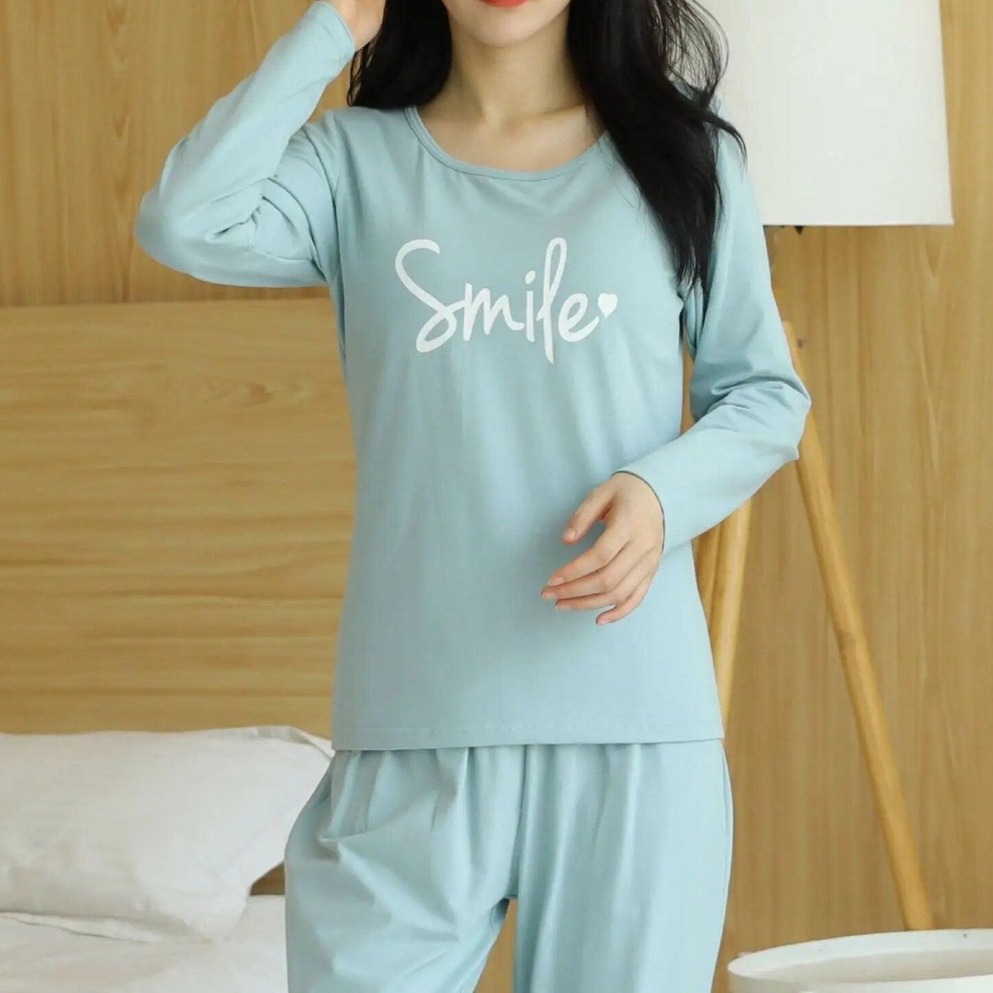 Long Sleeve Two Piece PJ Set Smile Design Cotton