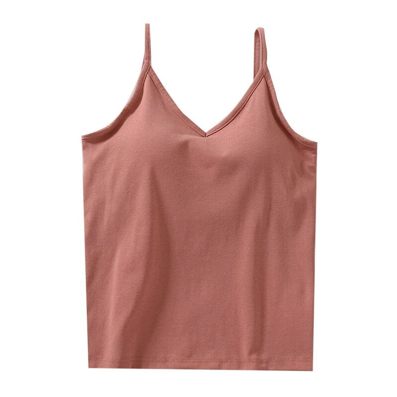 Singlet Top with Built in Bra Camisole V-neck with Built In Bra Cotton –  Undo Your Bra