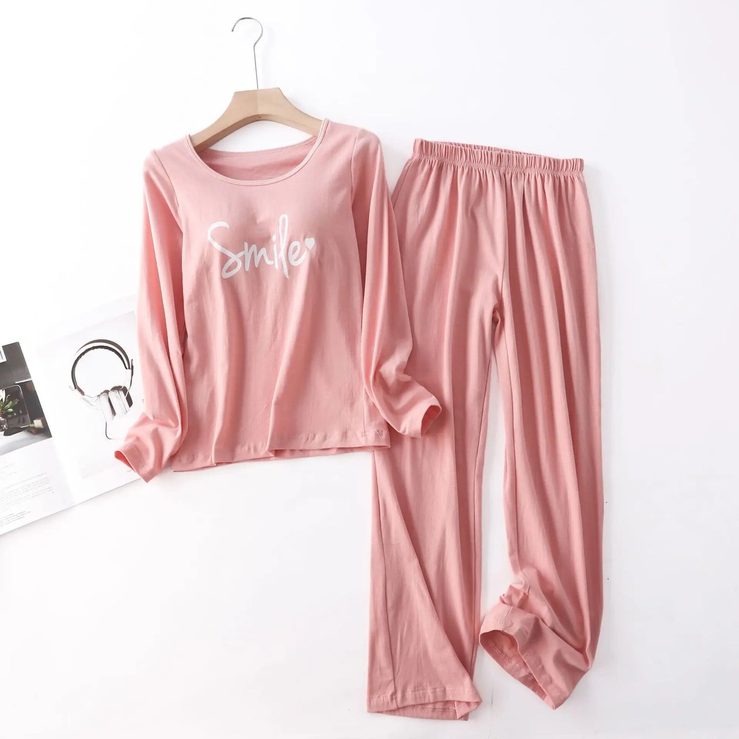 Long Sleeve Two Piece PJ Set Smile Design Cotton