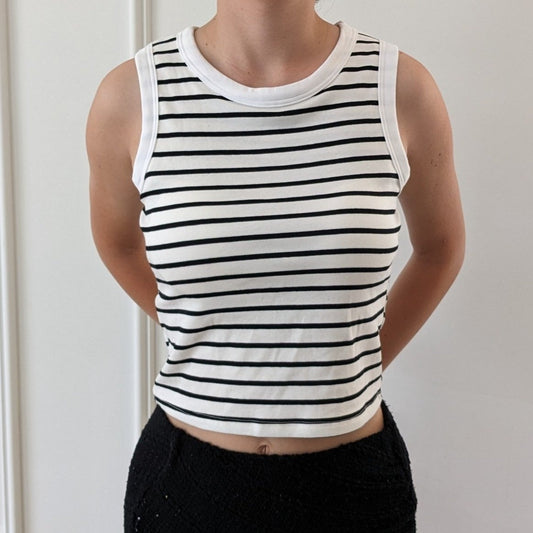 Summer Crop Tops with Built In Bra Knitted Striped Cotton