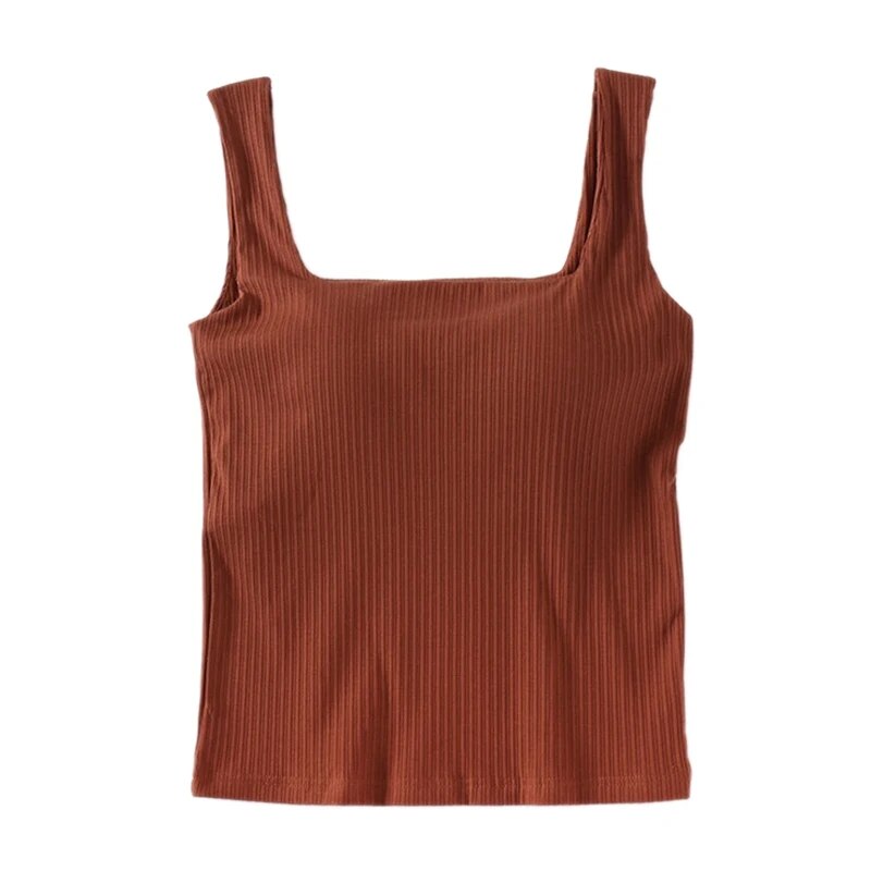 Square Neck Top Shirt with Built In Bra Cotton