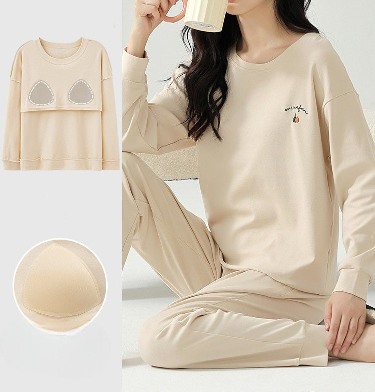 Pyjama-Oberteil mit integriertem BH, Nachtwäsche-Loungewear-Set mit Brustpolster, Übergröße erhältlich