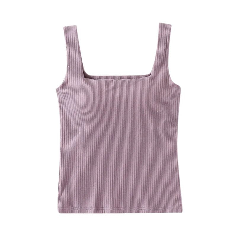 Square Neck Top Shirt with Built In Bra - Cotton