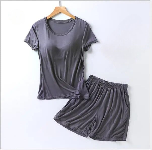 Pajama set with Built in Bra Plus size available Charcoal Grey XS