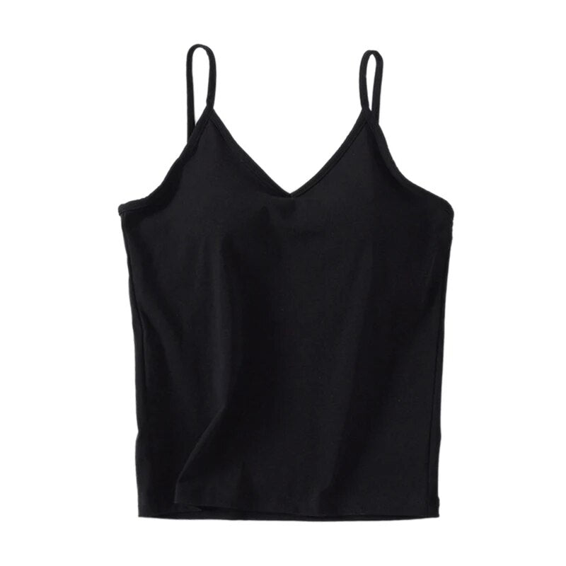 Unterhemd mit integriertem BH, Camisole mit V-Ausschnitt und integriertem BH, Baumwolle