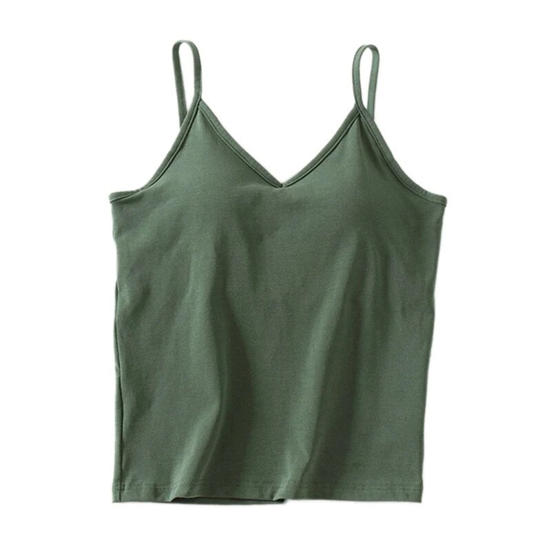 Singlet Top with Shelf bra Camisole V-neck with Built In Bra Cotton – Undo  Your Bra