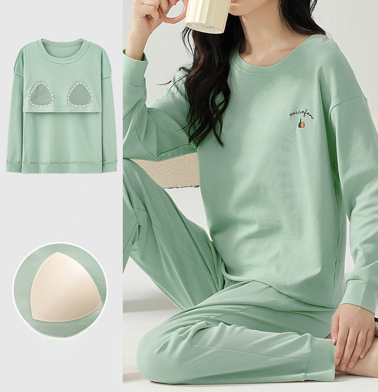 Pyjama-Oberteil mit integriertem BH, Nachtwäsche-Loungewear-Set mit Brustpolster, Übergröße erhältlich