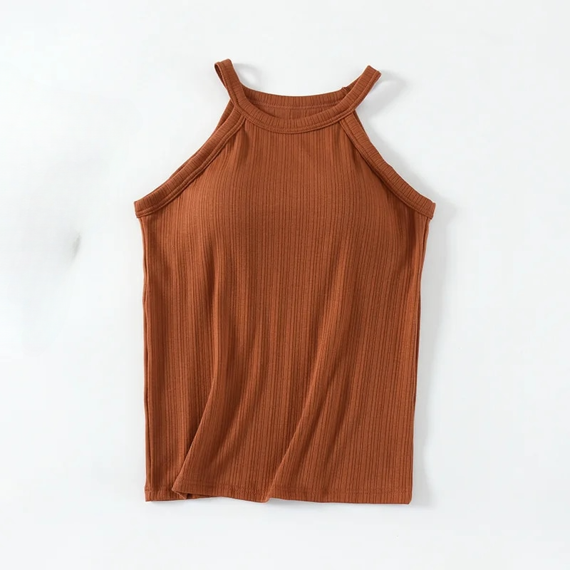 Halter tank top with built deals in bra