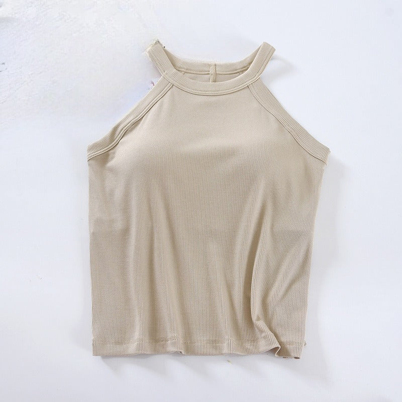 Halter Neck Top with Built in Bra Short Length XS Beige (pls read below)