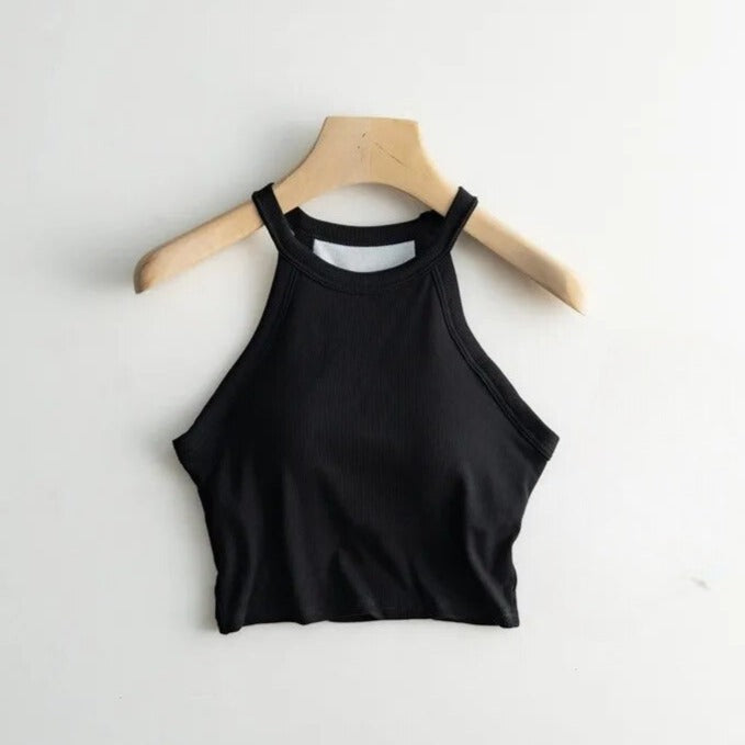 Neckholder-Crop-Shirt mit integriertem BH