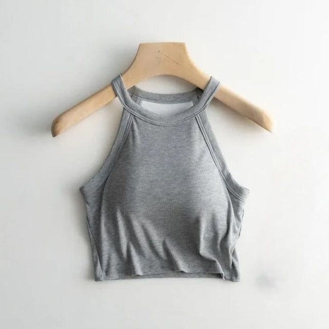 Neckholder-Crop-Shirt mit integriertem BH