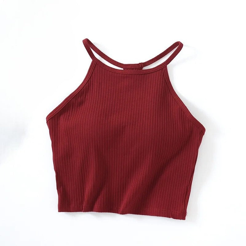 Neckholder-Crop-Shirt mit integriertem BH aus Baumwolle