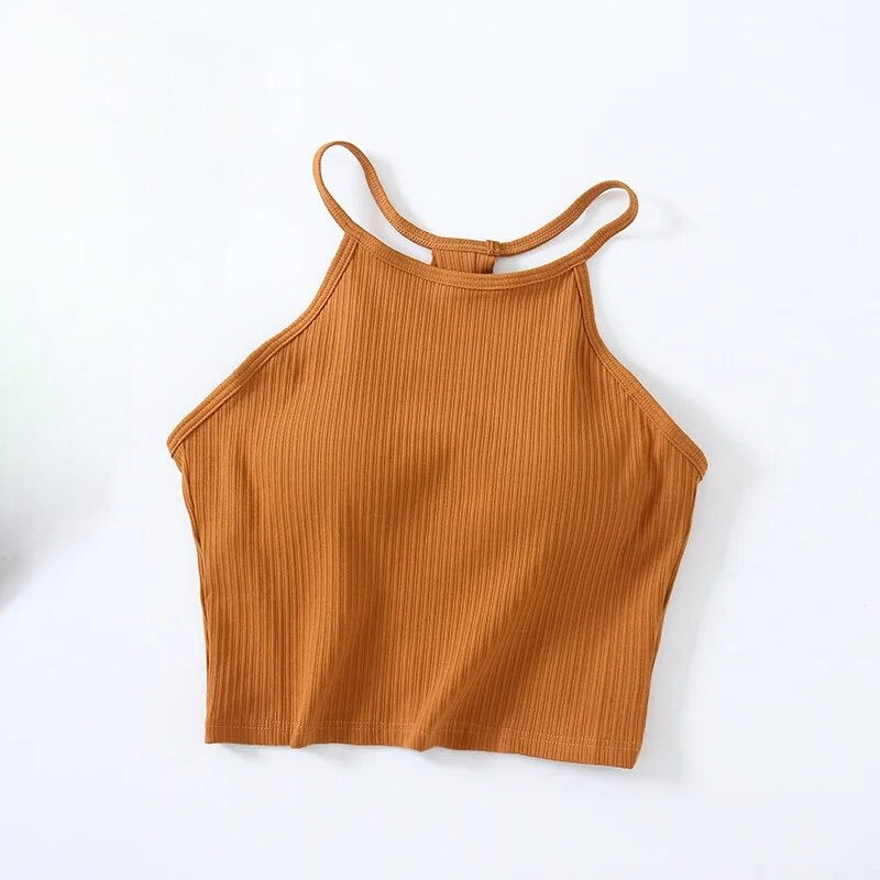 Neckholder-Crop-Shirt mit integriertem BH aus Baumwolle