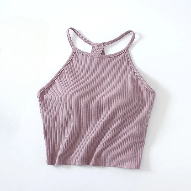 Neckholder-Crop-Shirt mit integriertem BH aus Baumwolle