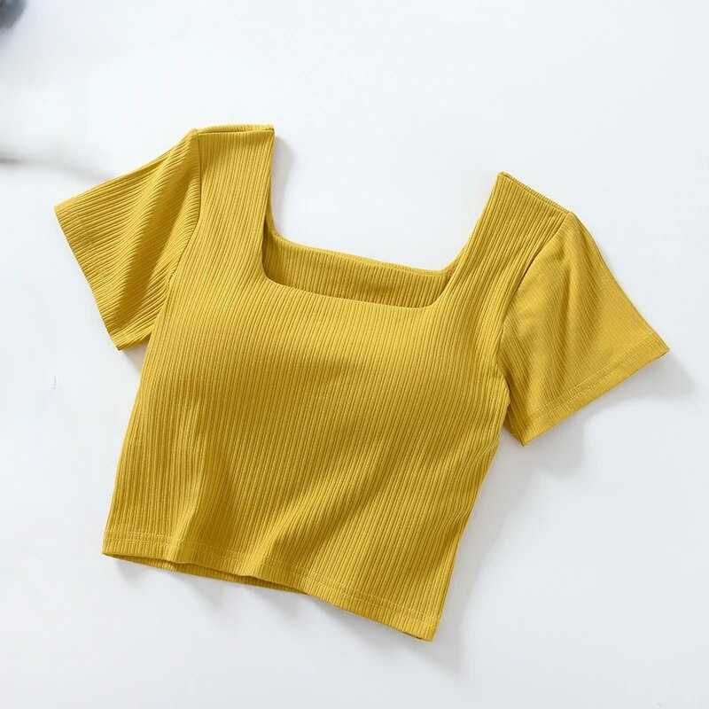 T-Shirt Crop Bra Top mit integriertem BH aus Baumwolle