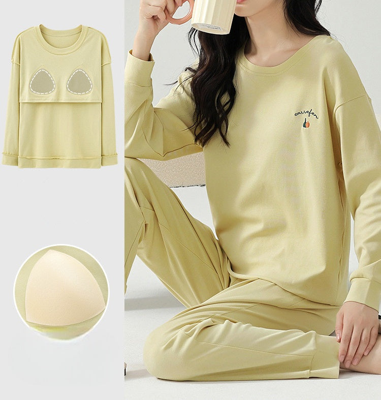 Pyjama-Oberteil mit integriertem BH, Nachtwäsche-Loungewear-Set mit Brustpolster, Übergröße erhältlich