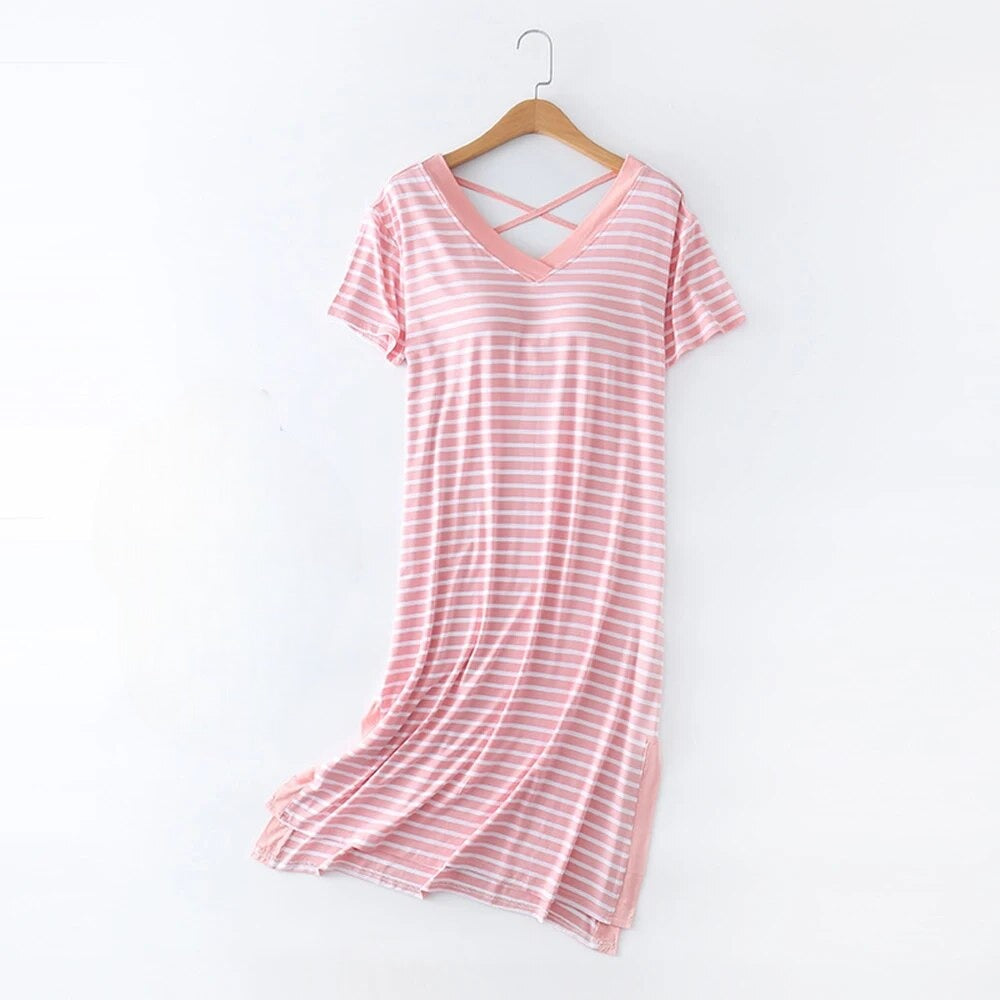 Nightgown nightdress with Inbuilt Bra Sleeves Stripes S to XL Plus Size  available