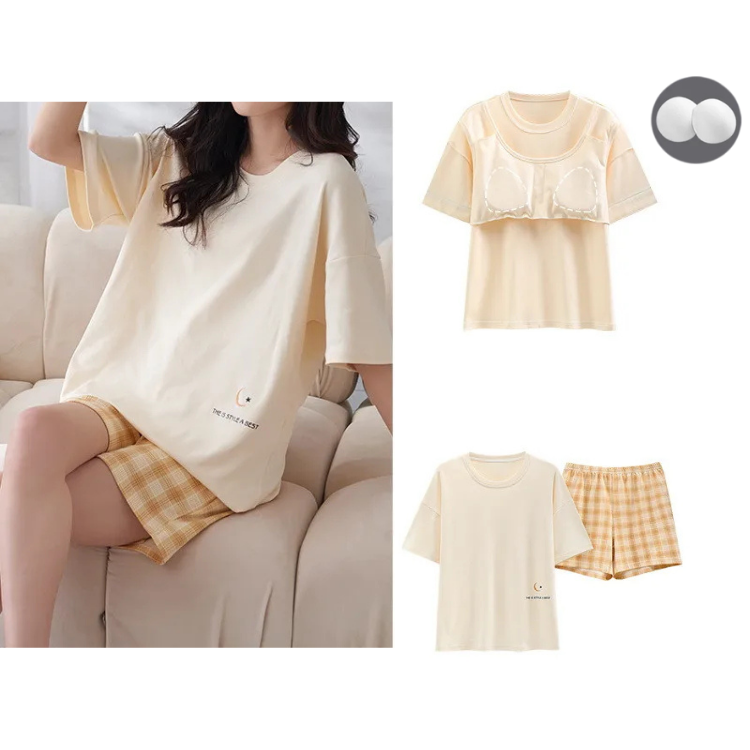 Pyjama-Oberteil mit integrierter Polsterung. Loungewear-Set in Übergröße erhältlich.