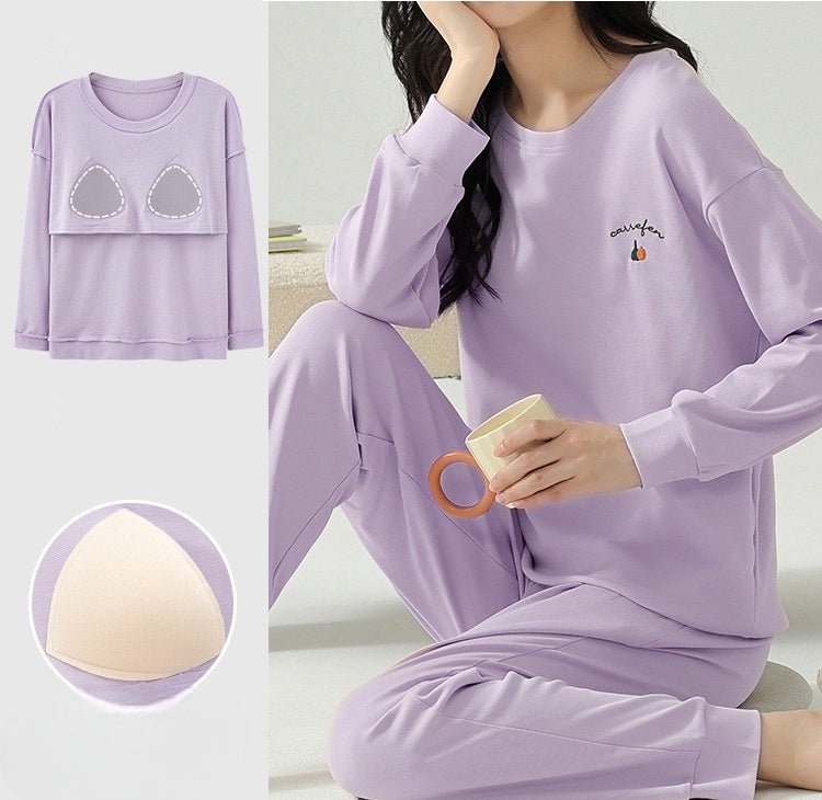 Pyjama-Oberteil mit integriertem BH, Nachtwäsche-Loungewear-Set mit Brustpolster, Übergröße erhältlich