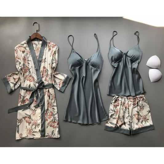 Pyjama-Set mit Blumenmuster und herausnehmbaren BH-Einlagen. Übergrößen erhältlich