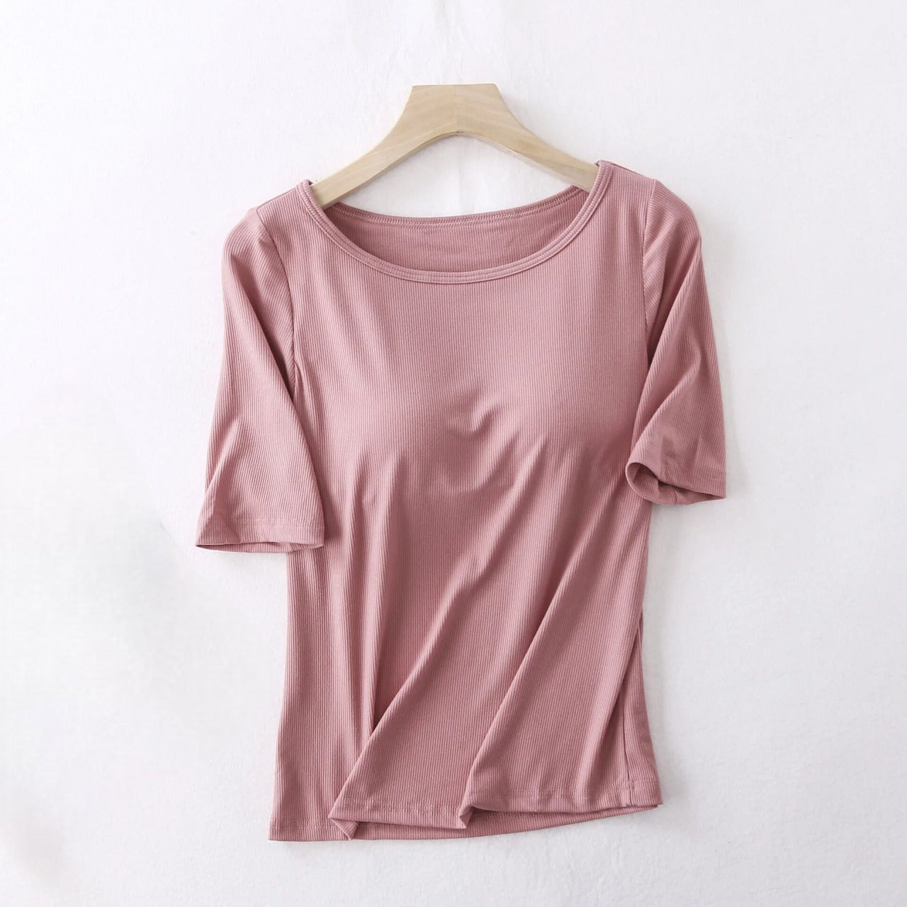 Built In Bra T Shirt with Sleeves Plus size available S Dusty Pink