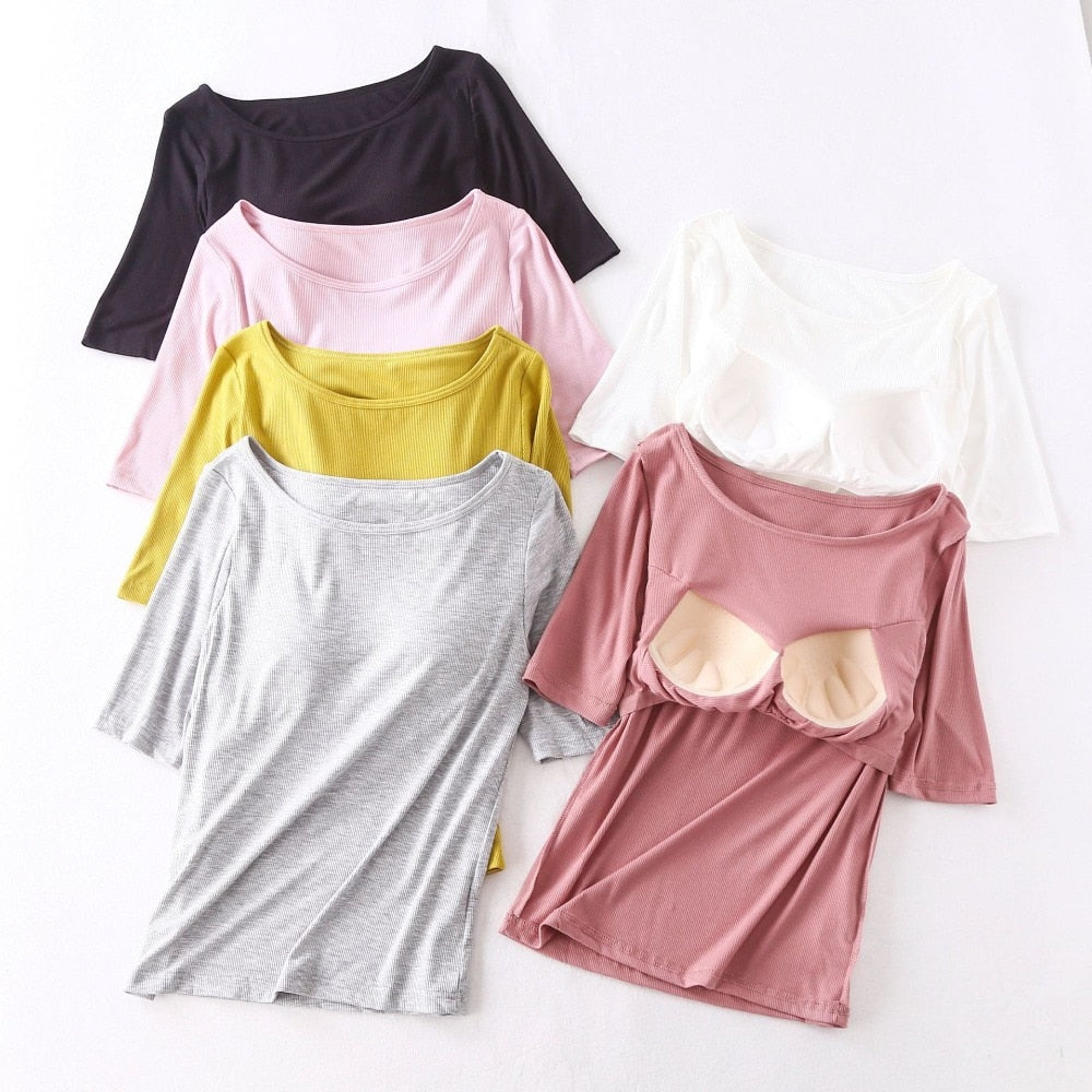 Built In Bra T Shirt With Sleeves Undo Your Bra Built In Bra T Shirt With Sleeves Undo Your Bra