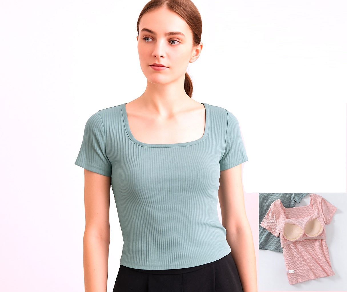 Square Neck Built in Bra Tshirt