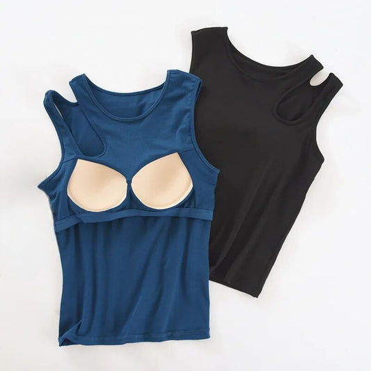 Tank Top with Built in Bra Chic Open Sleeves